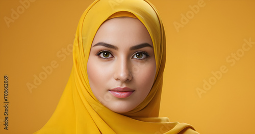 muslim hijab girl in yellow background