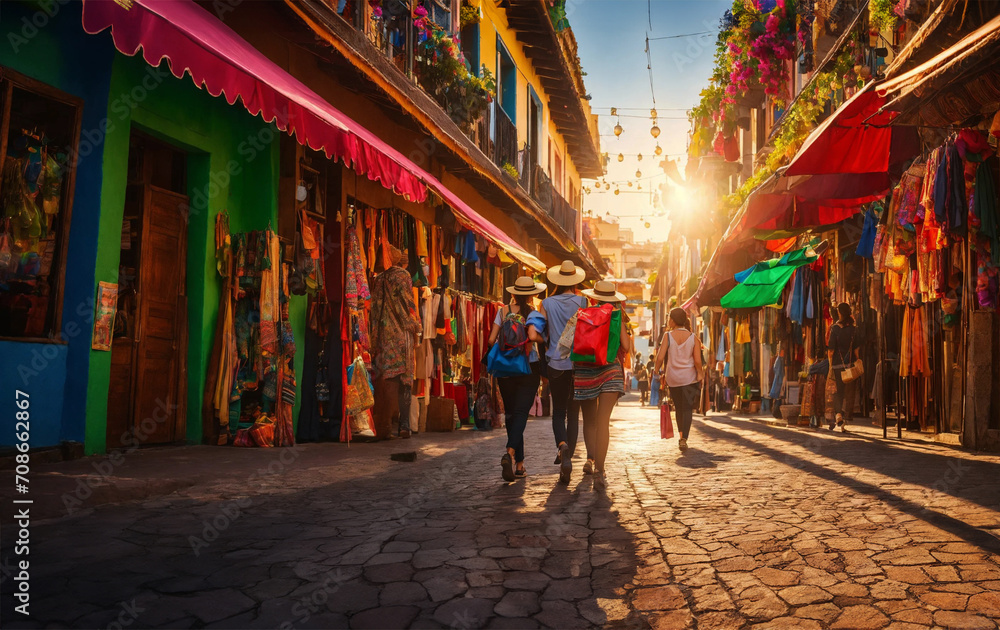 Obraz premium Young male and female backpackers travel the world