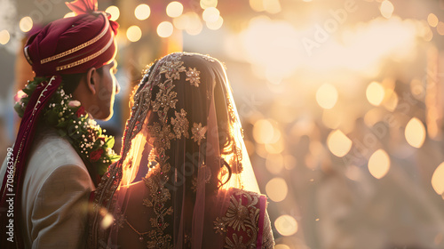 Bride and groom in wedding dresses. Indian wedding ceremony photo