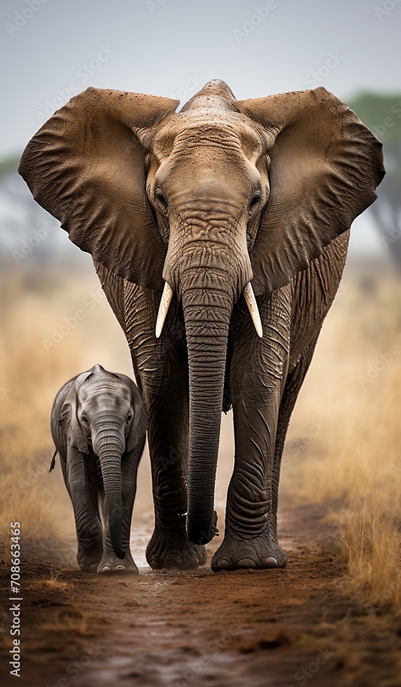 Majestic African Elephant Family