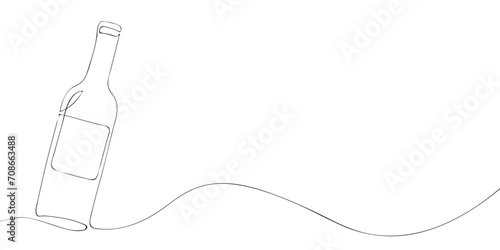 A bottle of wine drawing in one line. Bottle of wine vector icon.