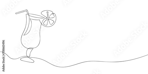 A cocktail drawing in one line. Cocktail vector icon.