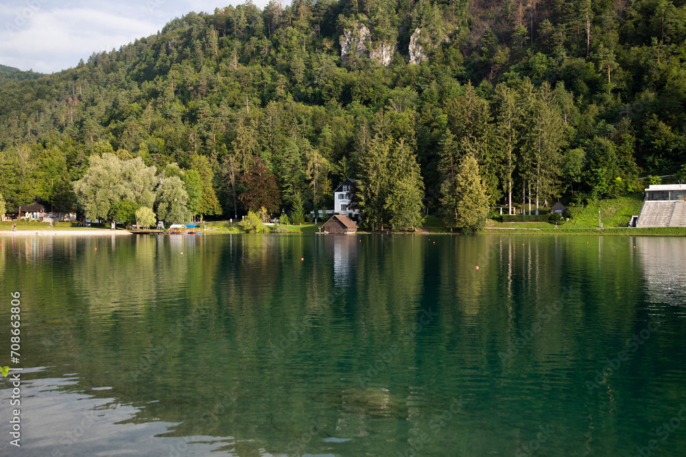 Famous alpine Bled lake (Blejsko jezero) in Slovenia