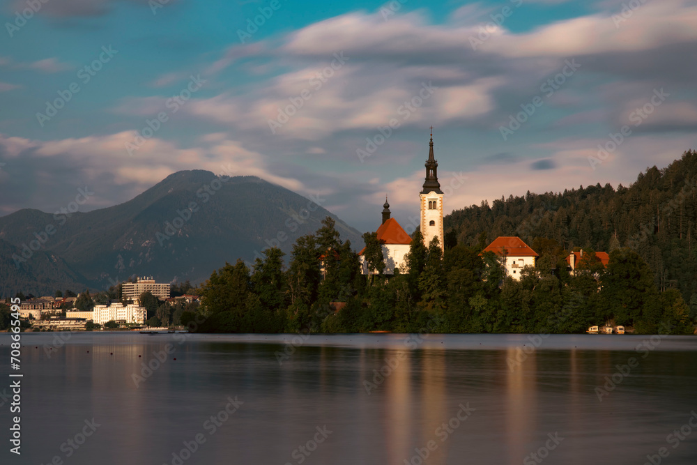 Famous alpine Bled lake (Blejsko jezero) in Slovenia