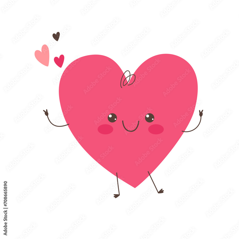 Smiling heart cartoon character. Valentine`s Day vector illustration