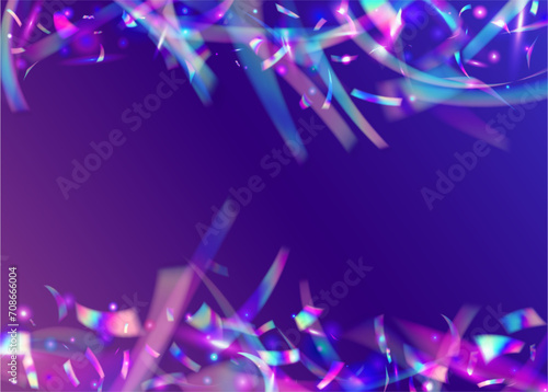 Neon Ribbon. Foil Christmas Explosion. Celebrate Burst. Blue Light Confetti. Unicorn Paper. Art Texture. Festive Effect. Surprise Design. Pink Neon Ribbon