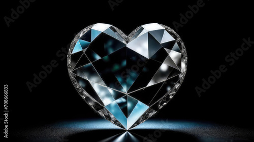 Heart shaped diamond on black background.Generative AI