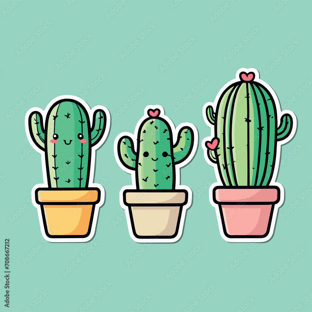 Cute kawaii cactus cartoon illustration generated by AI Cute kawaii cactus cartoon illustration generated by AI