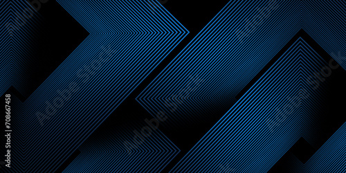 Dark blue abstract background with glowing square geometric lines. Modern shiny blue lines pattern. Futuristic technology concept photo