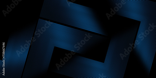 Dark blue abstract background with glowing square geometric lines. Modern shiny blue lines pattern. Futuristic technology concept