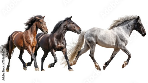 A group of horses running in a straight line. Suitable for various outdoor and equestrian themes