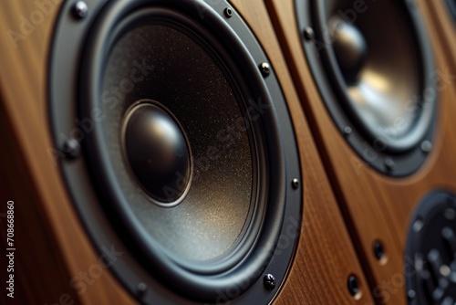 A detailed view of a pair of speakers. Ideal for music-related projects or audio equipment advertisements
