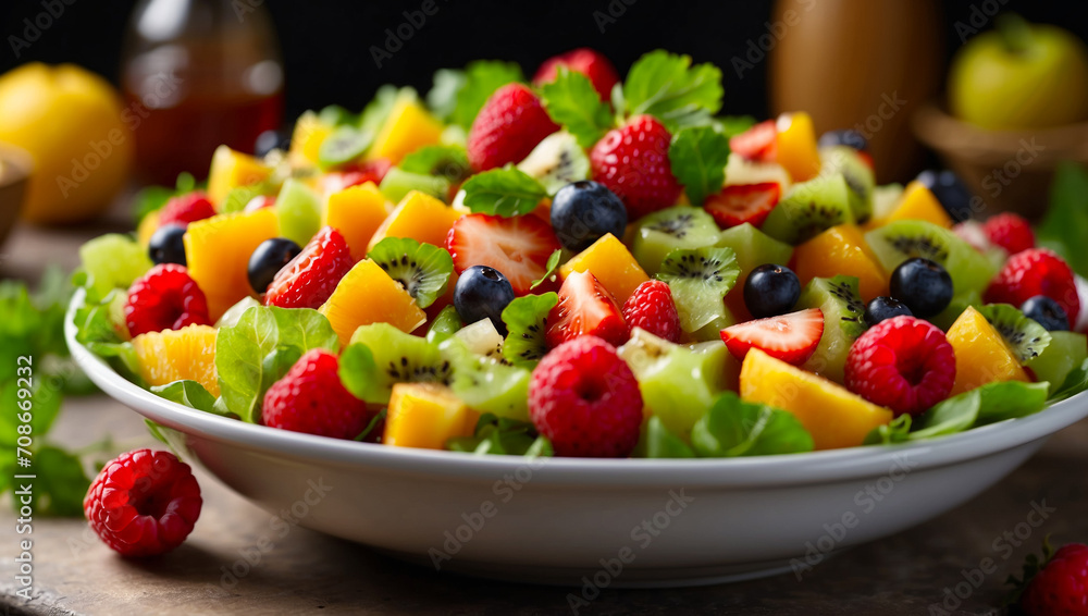 Fruit and berry summer salad. Fresh healthy salad