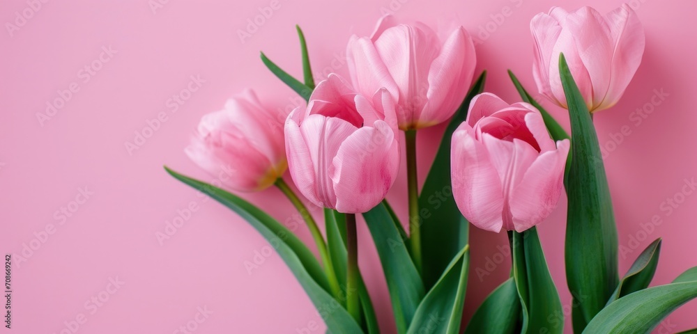 pink tulips are on a pink background