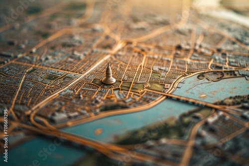 A detailed close-up of a city map. Useful for travel guides and navigation apps