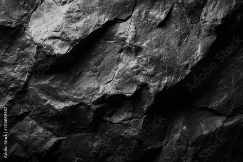 A black and white photo showcasing a rugged rock face. Ideal for adding texture and depth to design projects