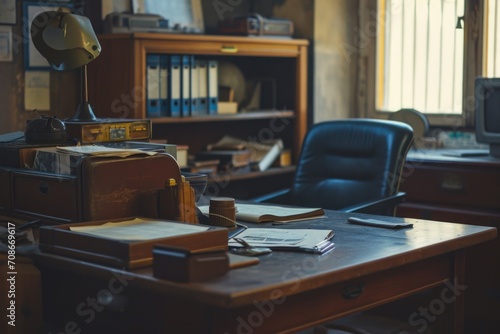 A simple and functional desk setup with a chair and a lamp. Ideal for office or study spaces