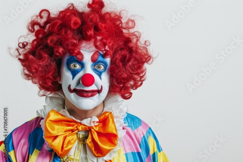 Joyful Clown in Vibrant Costume. Close-up of a clown in a vibrant costume with a joyful expression.
