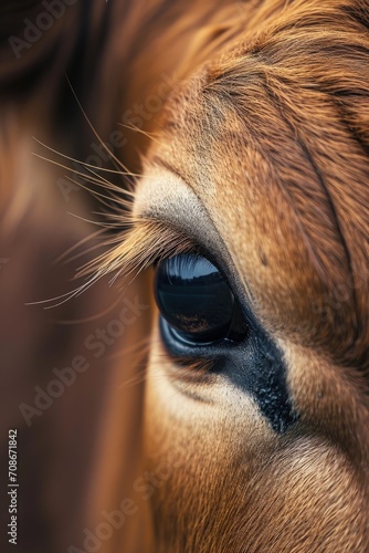 A close-up view of a brown horse s eye. Can be used for animal-themed designs or to convey a sense of connection and beauty in nature