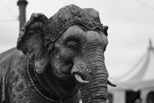 A black and white photo capturing the majestic presence of an elephant. Suitable for various uses