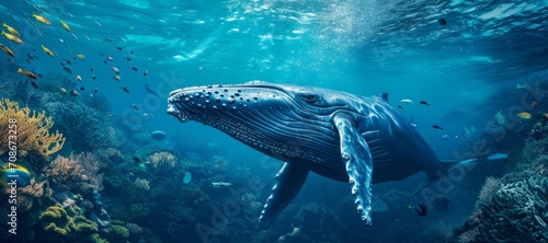 blue whale swims underwater in the ocean Generative AI