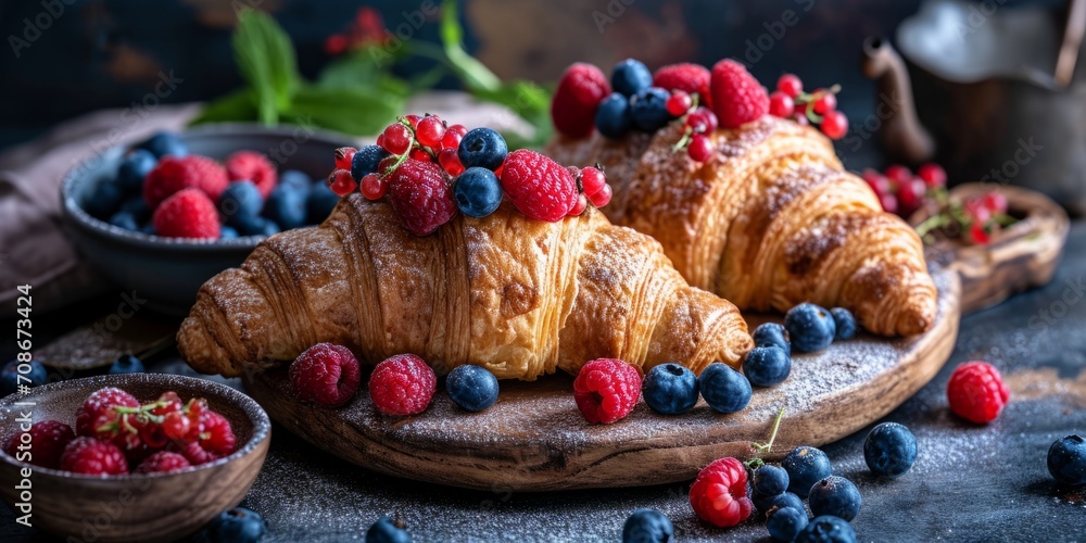 French croissants with berries Generative AI