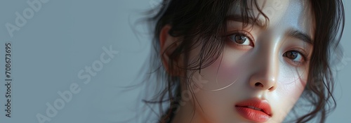 young k-pop woman close-up portrait Generative AI photo