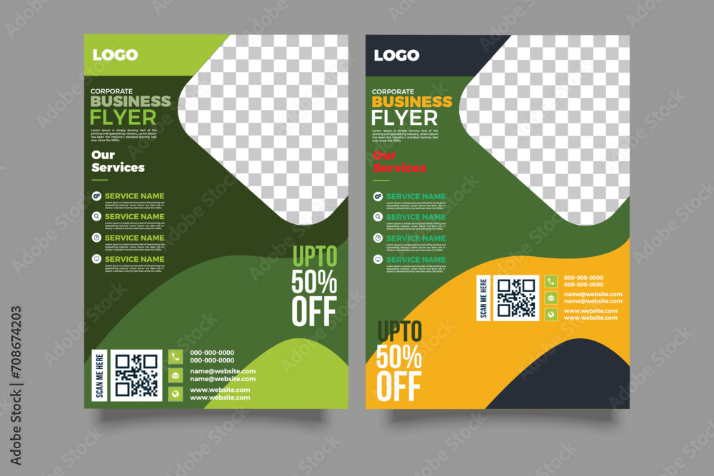 Two Modern Business Flyer Design, Two Color, Vector Template, A4 Size, Shape Layout.Set of sale banner template design. Vector illustration.eps file 5.