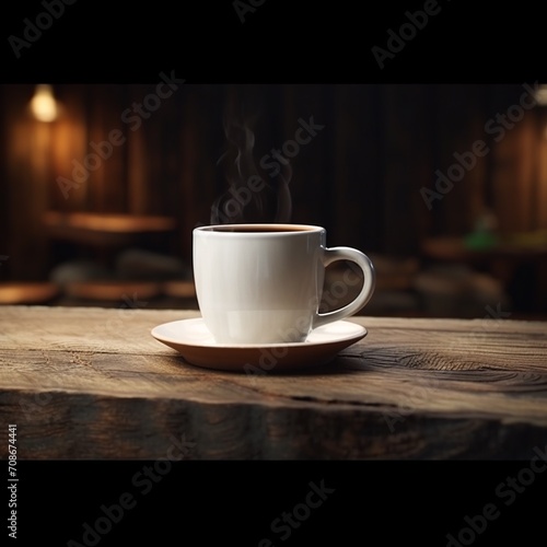 Coffee cup on the wooden table in coffee shop background.AI.
