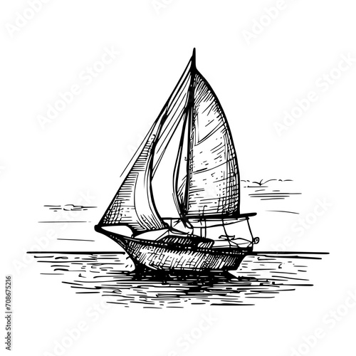 A beautiful hand-drawn vector illustration of a sailboat gracefully gliding on the serene sea.