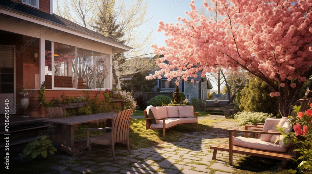 Beautiful house background in spring season