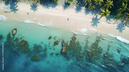 Beautiful greenery beach drone top view for background