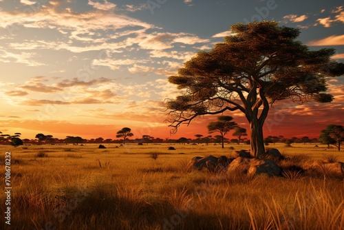 a sunrise on the Kenyan savanna  reflecting on the renewal of life and the interconnectedness of the ecosystem