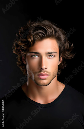 A captivating and ethereal studio portrait of a young man whose rugged features exude masculinity and confidence