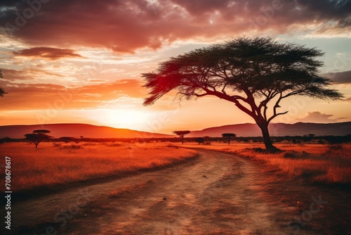 the savanna s sunrise  emphasizing the warmth of the golden rays and the cool  crisp air as the day begins