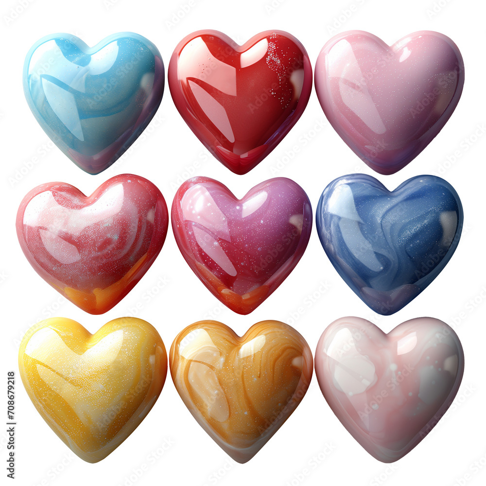Fototapeta premium Hearts. 3d render vector icon set. Valentine day decorations