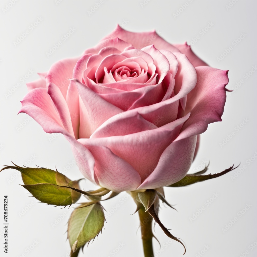 Cut single Pink rose in full bloom against a white background Cut single Pink rose in full bloom against a white background