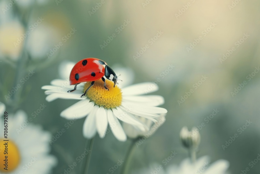A ladybug peacefully sitting on top of a white flower. Perfect for nature and garden-related projects