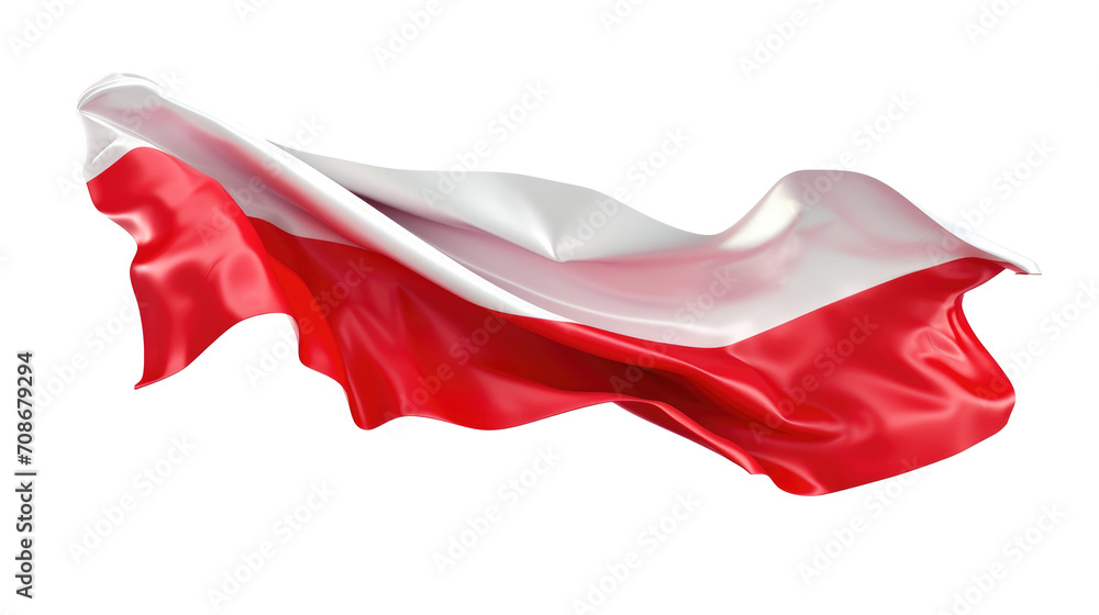 Poland the flag flutters in the wind against a transparent background, png