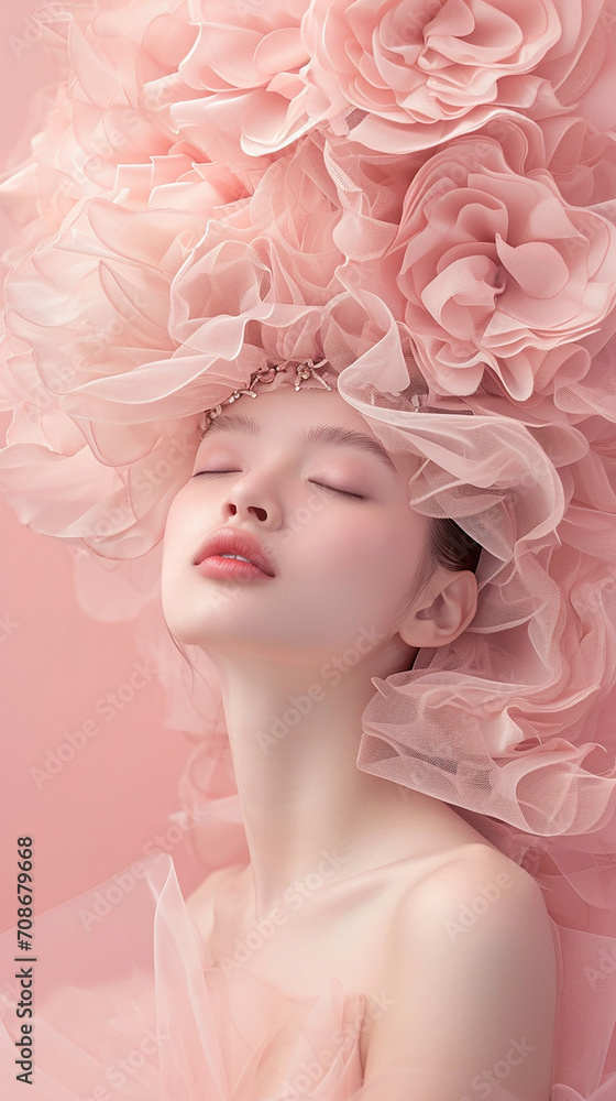 Petal Dream: Ethereal Beauty with a Roseate Flower Crown