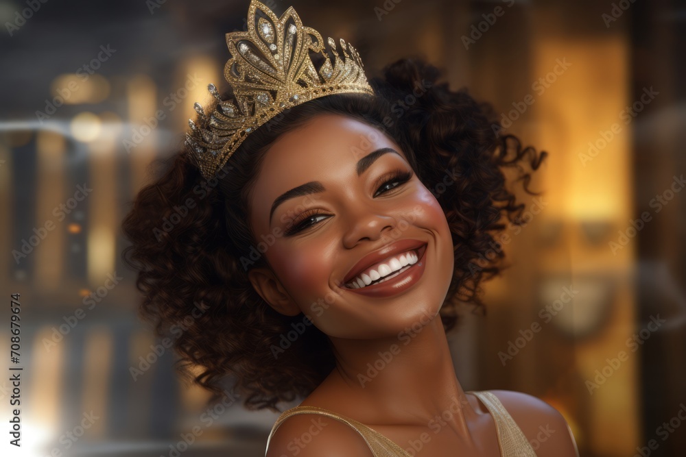 African-American girl is a beauty queen, beautiful girl in crown close up African-American girl is a beauty queen, beautiful girl in crown close up