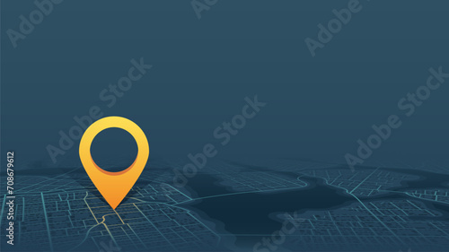 Concept of your location on map. Navigation to poi. Simple scheme of isometric city. Location tracks dashboard. Generic city map with signs of streets, roads, house. Vector illustration, background