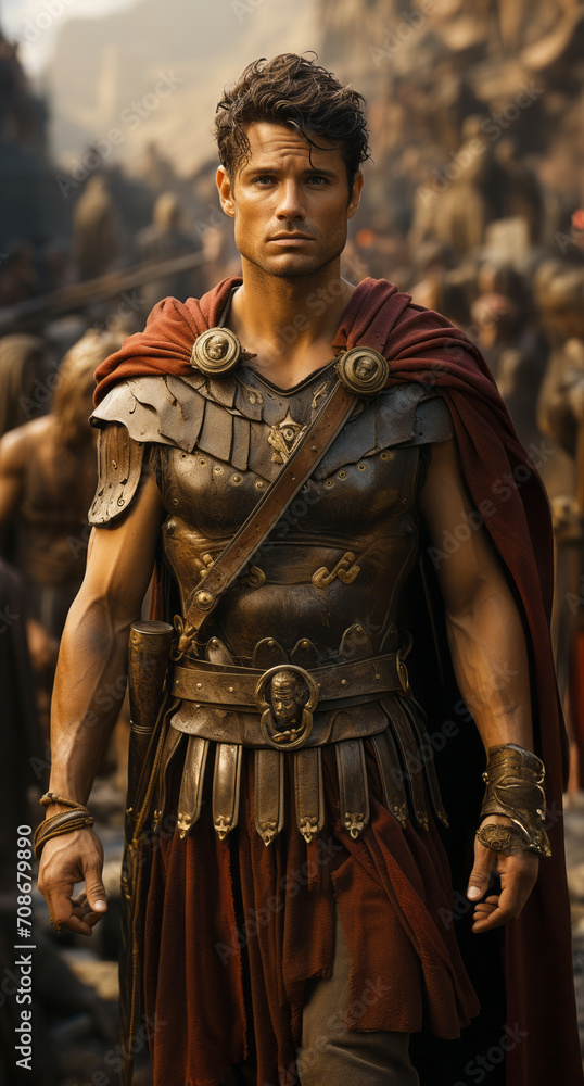 Roman warrior in armor, ancient Rome, gladiator