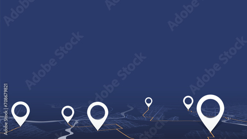 Concept of your location on map. Navigation to poi. Simple scheme of isometric city. Location tracks dashboard. Generic city map with signs of streets, roads, house. Vector illustration, background