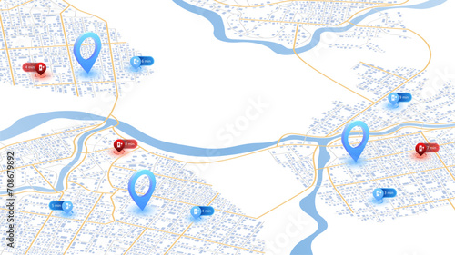 Location charging station location mark on gps navigation isometric map. POI fast supercharger station. EV destination tag. Huge top view. Tracking path, route. Editable vector illustration