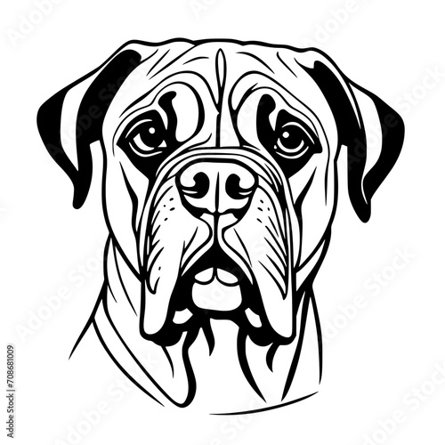 Bullmastiff Head SVG Black and White Illustration Art Generative AI