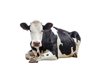 Upright black and white cow isolated on white background