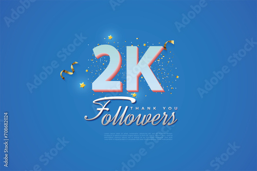 2000 followers card light Blue 2K celebration on Blue background, Thank you followers, 2K online Social media achievement poster,