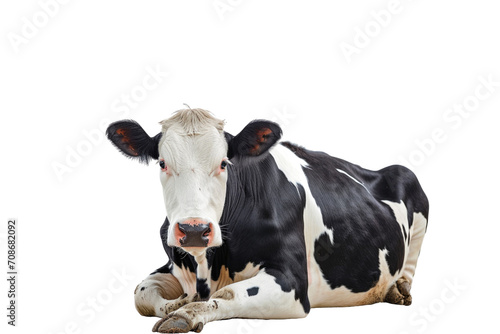 Upright black and white cow isolated on white background photo