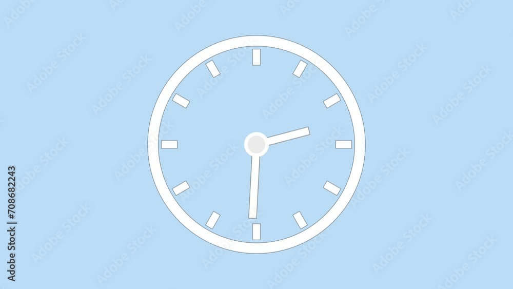 clock icon, mininal style. color code D6F6FF moving arrow 12 hour loop. Stopwatch animation. Arrow rotate 12.00 to 12.00. on the Pastel background. clock icon, mininal style. color code D6F6FF moving arrow 12 hour loop. Stopwatch animation. Arrow rotate 12.00 to 12.00. on the Pastel background.